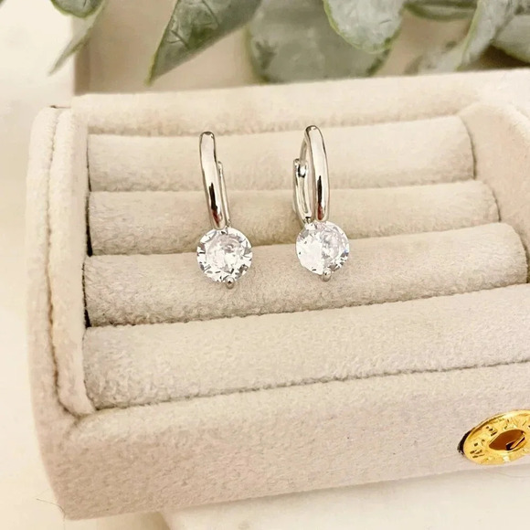Jewelry - 925 Sterling Silver Diamond Huggie Earrings Small Hoop Earrings Dainty Hoops
